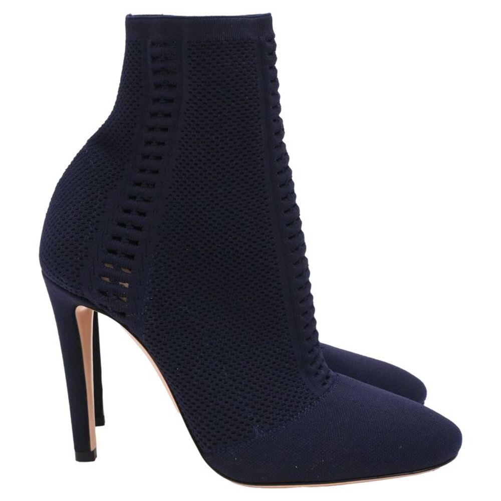 Gianvito Rossi Vires Stretch-Knit Ankle Boots in Navy Blue Polyester